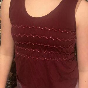 Free People Burgundy Flower Embroidered Peplum Tank Top Size Medium EUC